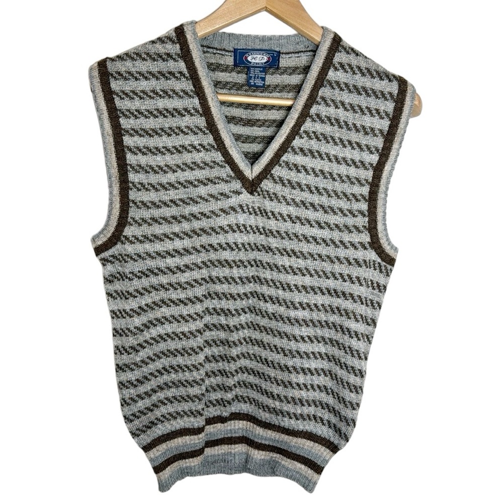 Vintage Hemingway Point wool blend neutral patterned grandpa sweater vest size L